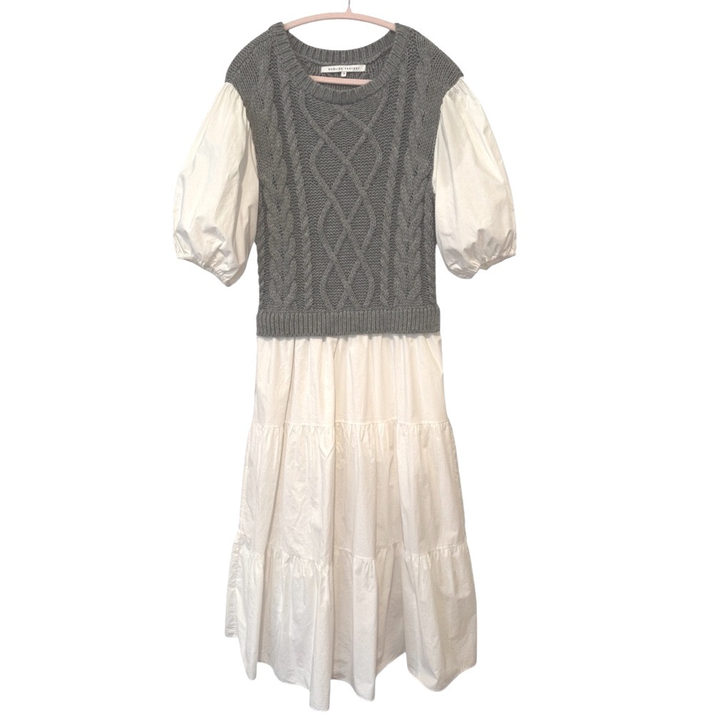 English Factory Mixed Media Cable Knit Down Midi Dress Size Small - Picture 9 of 10